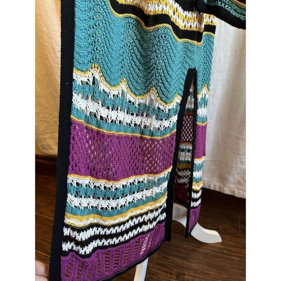 Boston Proper Pink Teal Black Stripe Crochet Duster Cardigan Sweater Sz XL - Picture 11 of 14